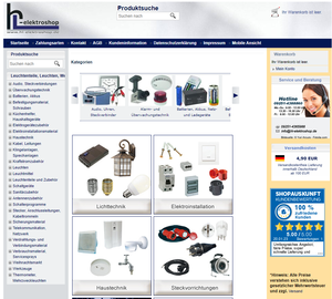 Screenshot der Shop-Webseite von hl-elektroshop