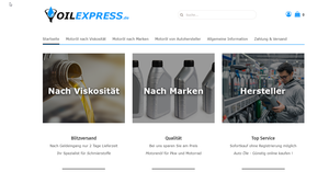 Screenshot der Shop-Webseite von OilExpress