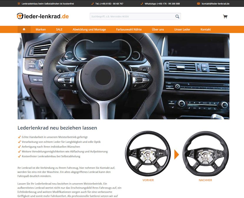 Screenshot der Shop-Webseite von leder-lenkrad.de