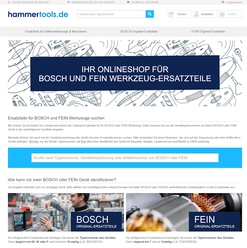 Screenshot der Shop-Webseite von Hammertools