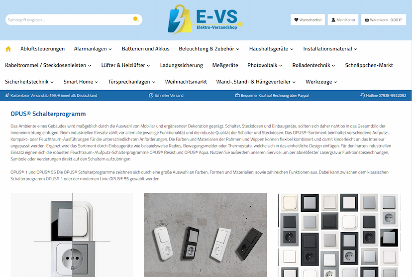 Screenshot der Shop-Webseite von Elektro-Versandshop