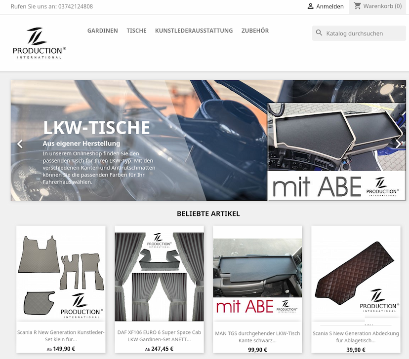 Screenshot der Shop-Webseite von Truck-Ausstattung.com