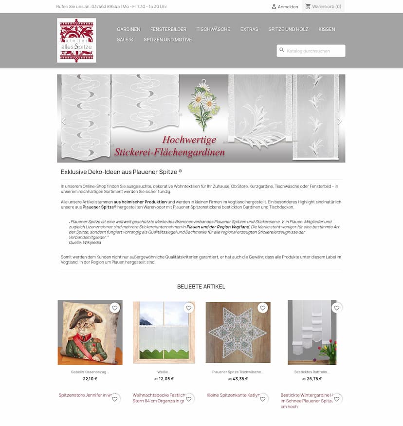 Screenshot der Shop-Webseite von alles-Spitze