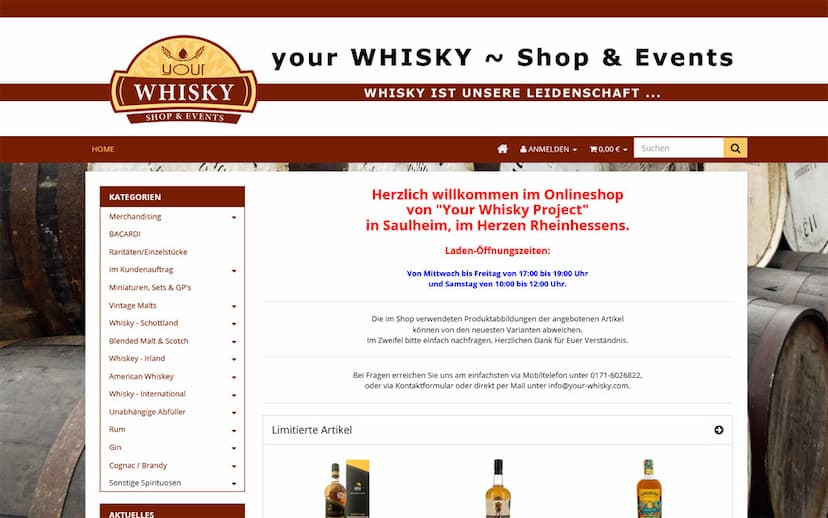 Screenshot der Shop-Webseite von Your Whisky Project