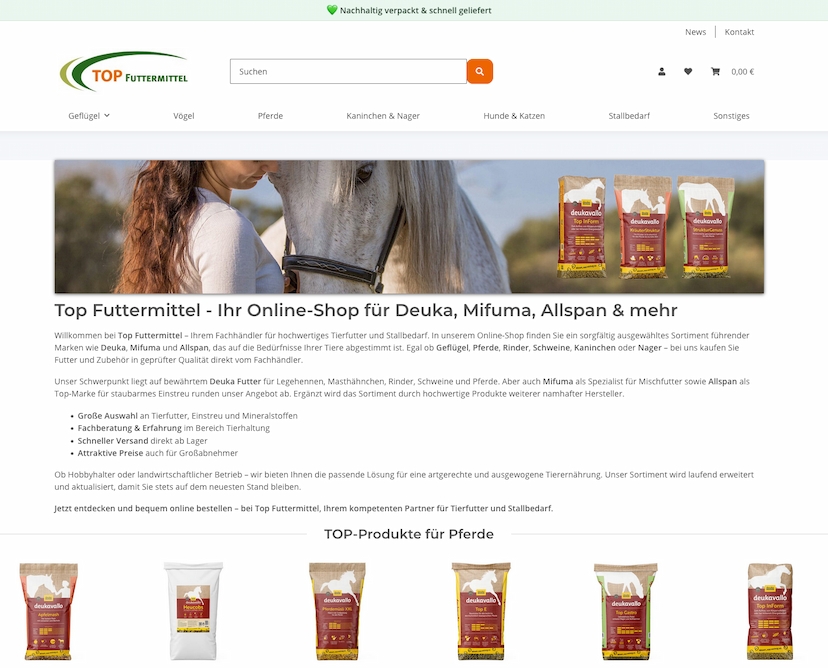 Screenshot der Shop-Webseite von top-futtermittel.de