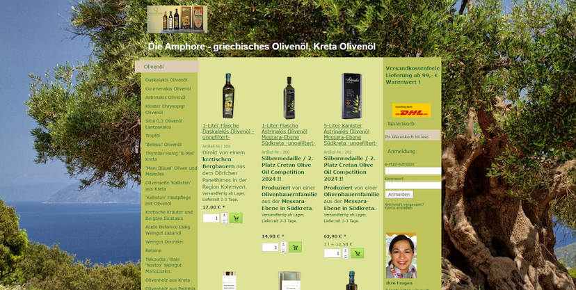 Screenshot der Shop-Webseite von Die Amphore