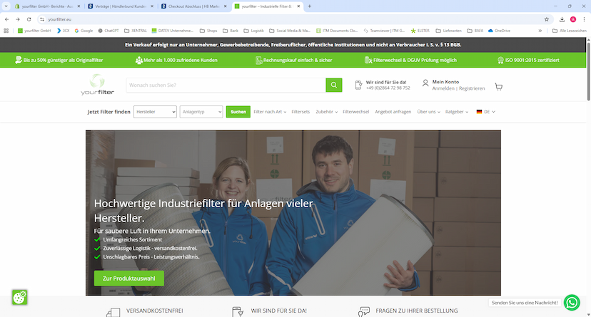 Screenshot der Shop-Webseite von yourfilter