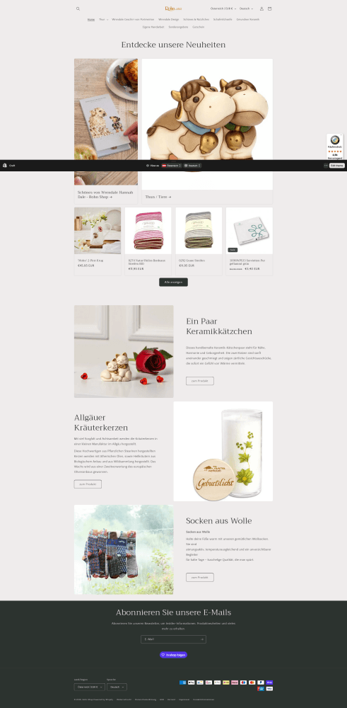 Screenshot der Shop-Webseite von Rohn cultura montana