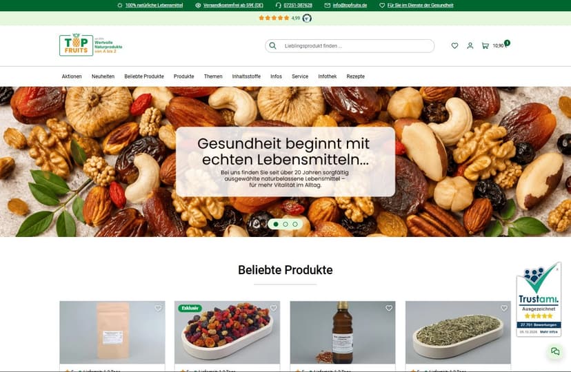 Screenshot der Shop-Webseite von Topfruits