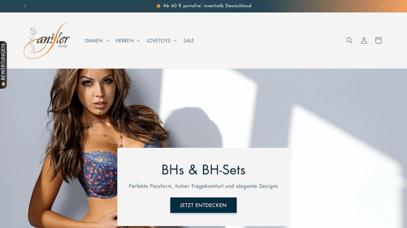 Screenshot der Shop-Webseite von Anifler