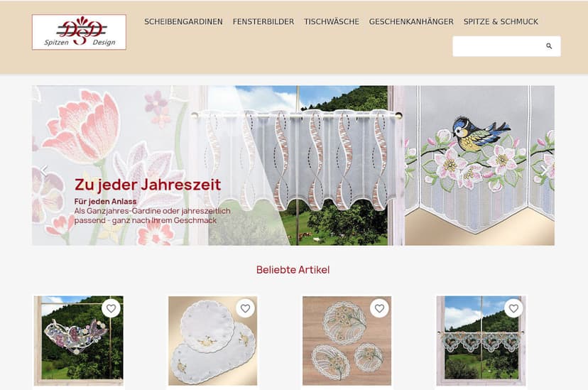 Screenshot der Shop-Webseite von Spitzen-Design-Shop - Design-Studio Drechsler